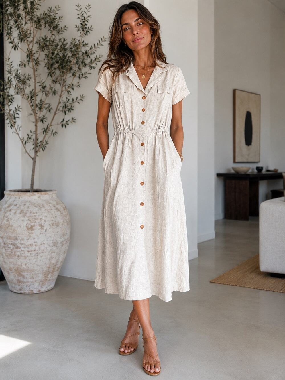 vintage Dennis Goldsmith linen button-front midi dress